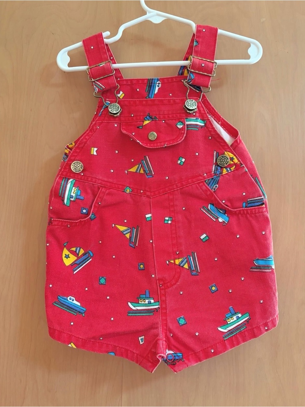Winnie the Pooh Red Sailboat Print Shortalls 2T